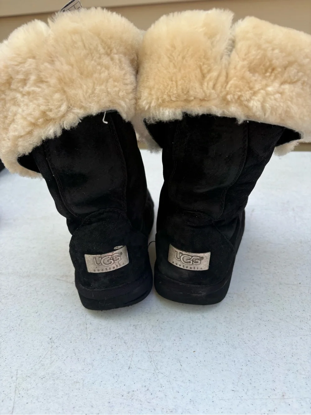 UGG Black Suede Lace-Up Mid-Calf Shearling Boots
